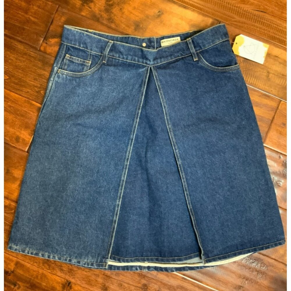 Balenciaga Dark Wash Denim Split A-Line Jean Skirt, Size 40 FR | 8